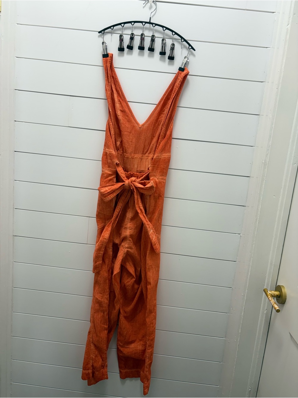 Free People Burnt Orange V-Neck Wide-Leg Jumpsuit - Picture 2 of 2